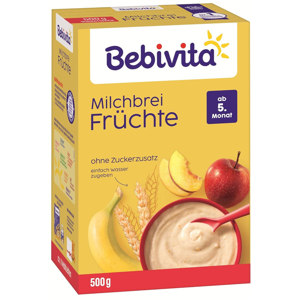 Porridge di latte con frutta (4x500g), a partire da 5 mesi, senza zuccheri aggiunti, con preziosi minerali e vitamine, molto saziante