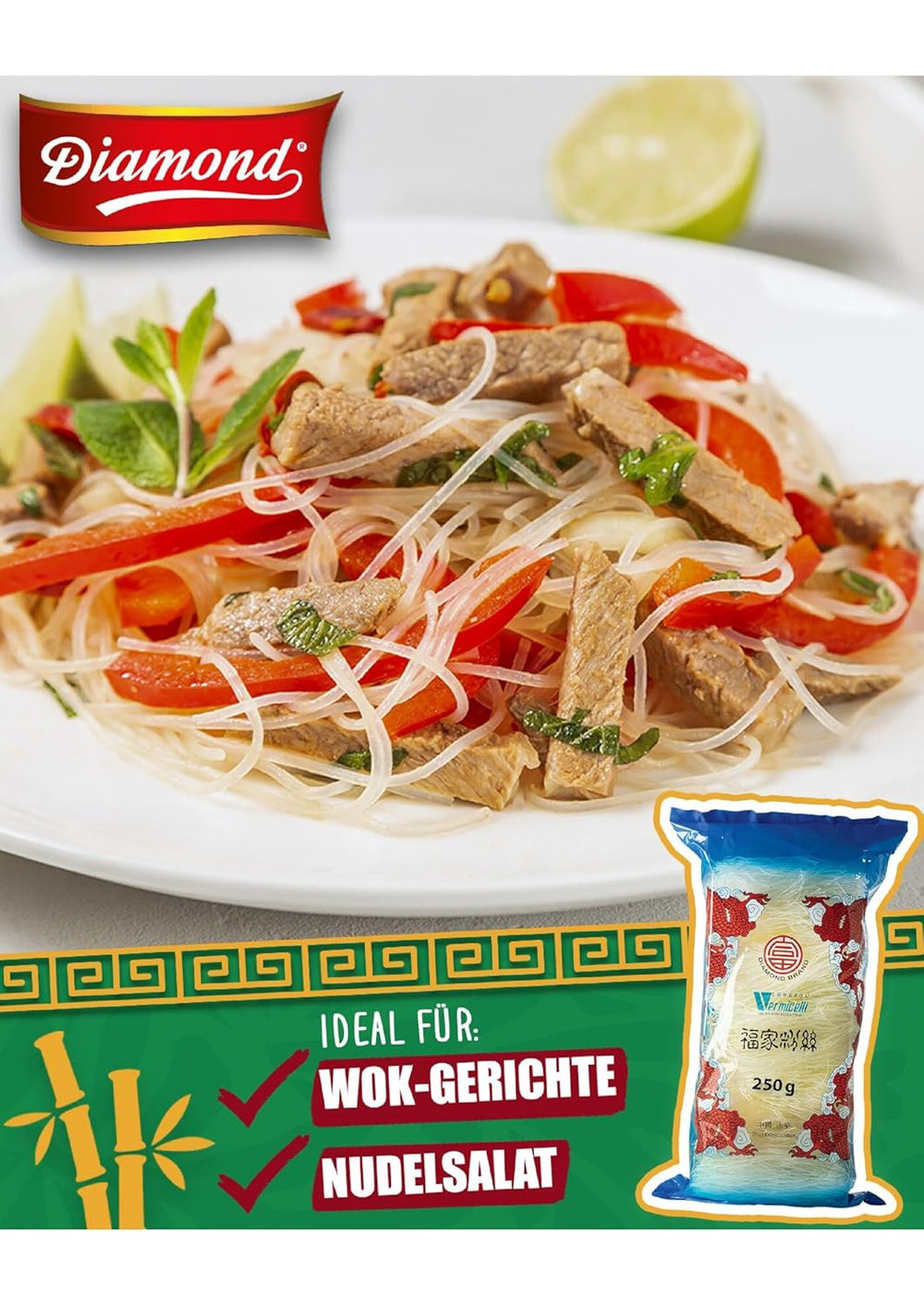 Tagliatelle di vetro DIAMOND, tagliatelle di vetro lunghe, naturalmente vegane e senza glutine - 1 x 250 g