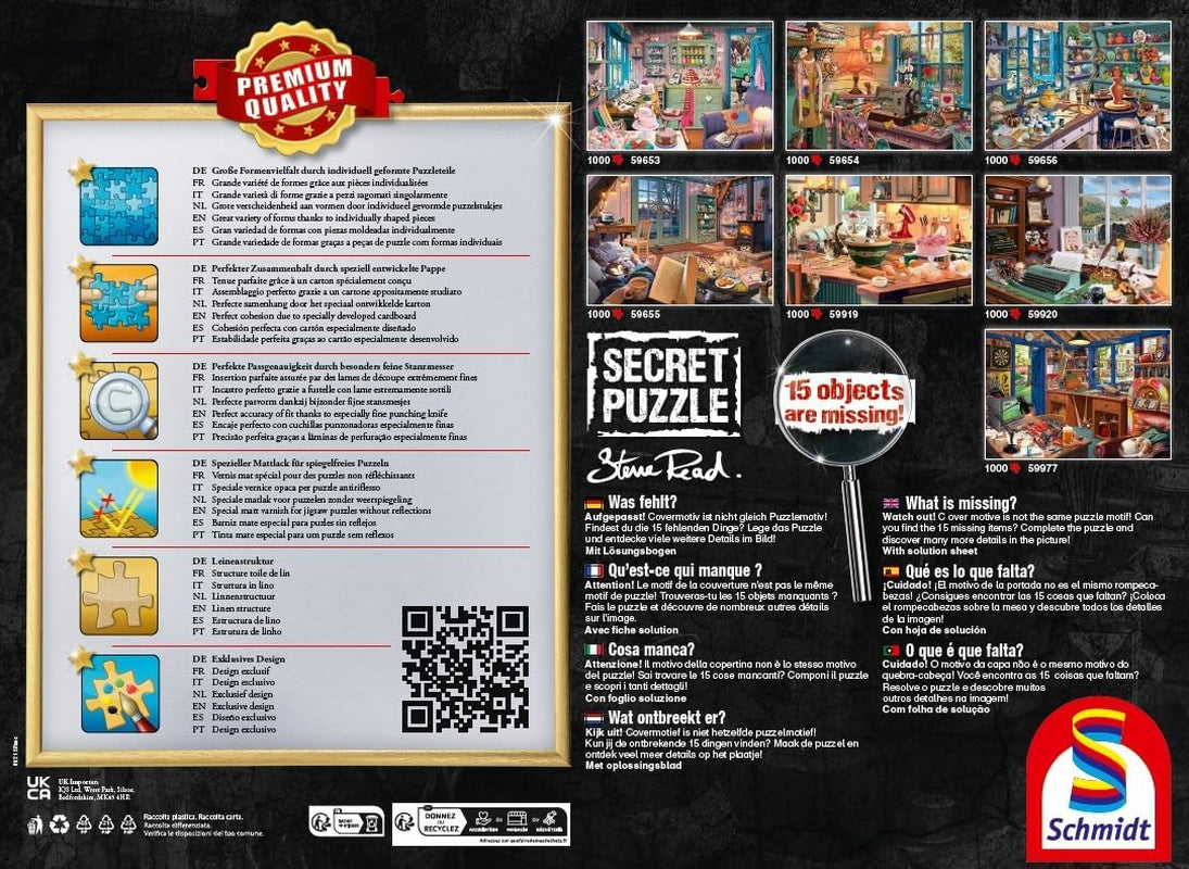 Schmidt Spiele 59977 Puzzle secret, Atelierul tatălui, puzzle jigsaw 1000 piese Puzzle Naty Shop