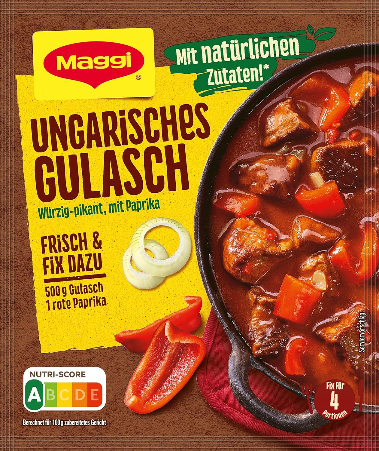MAGGI Fix per gulasch ungherese, Würzmischung, mit natürliche Ingredient*, per 4 porzioni, 1er Pack (1 x 56g Packung)