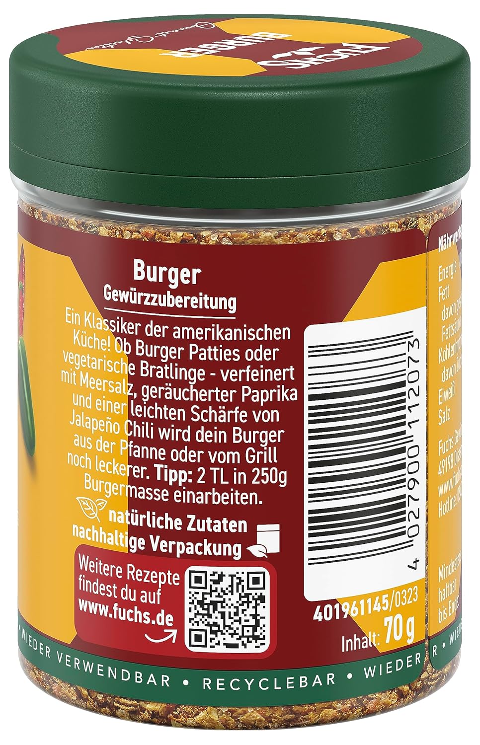 Miscela di condimento per hamburger Fuchs - Gusto intenso per hamburger