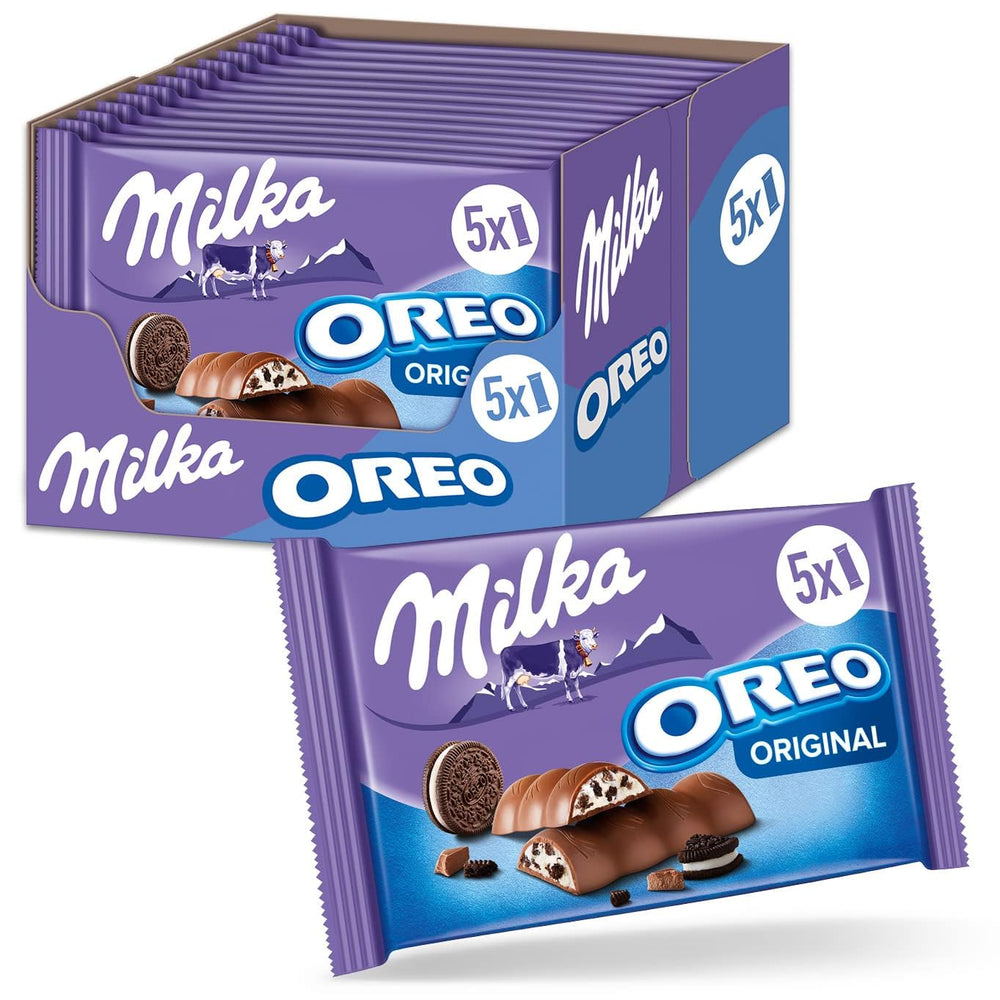 Barrette Milka & OREO – Cioccolato al latte alpino con pezzi croccanti di biscotti OREO in crema al latte – 13 x 185 g