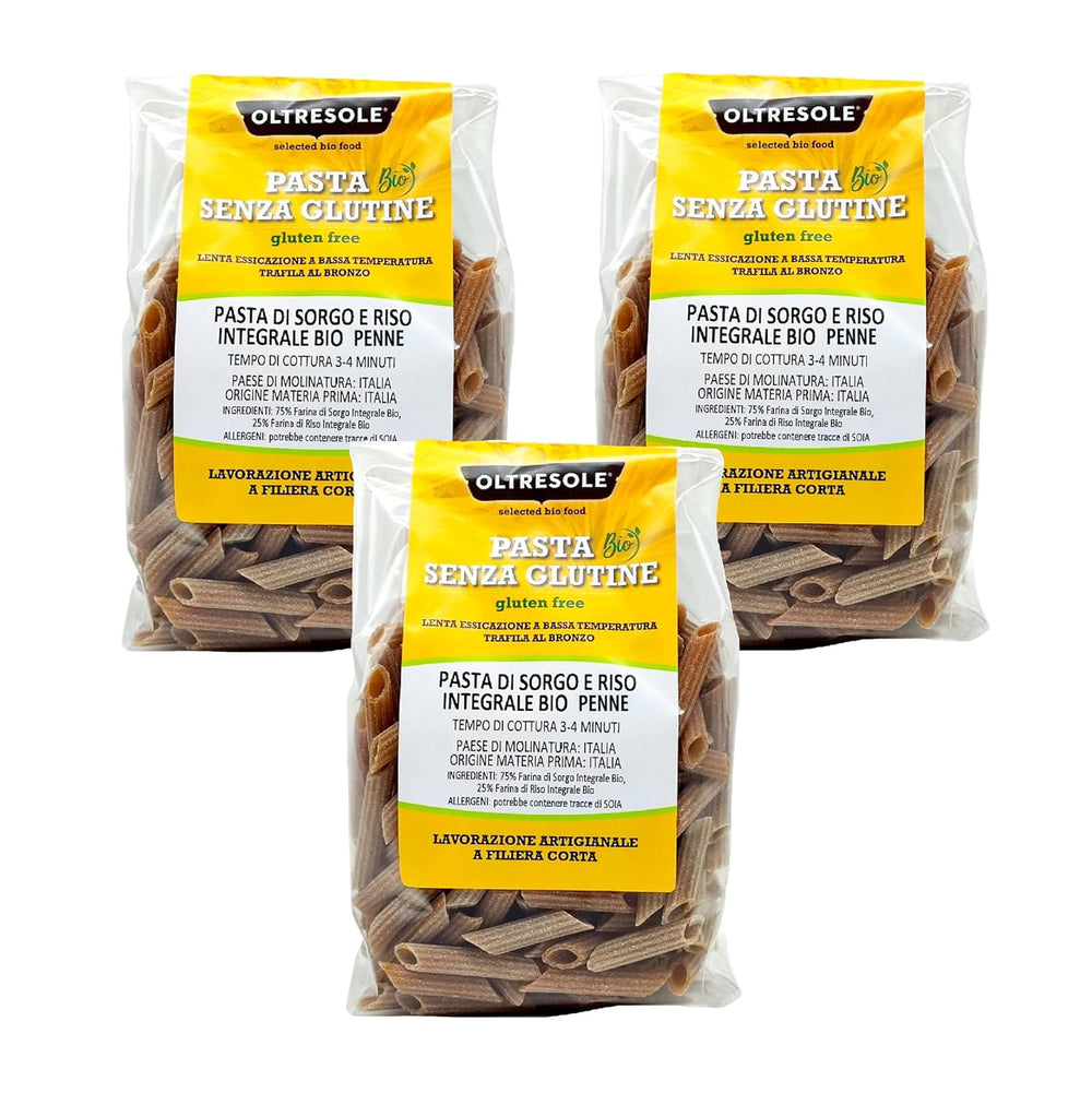 - Pasta italiana di sorgo e riso biologico, senza glutine, formato penne - pasta senza glutine realizzata con farine integrali da agricoltura biologica italiana, vegana, confezione da 3 pacchi x 350g