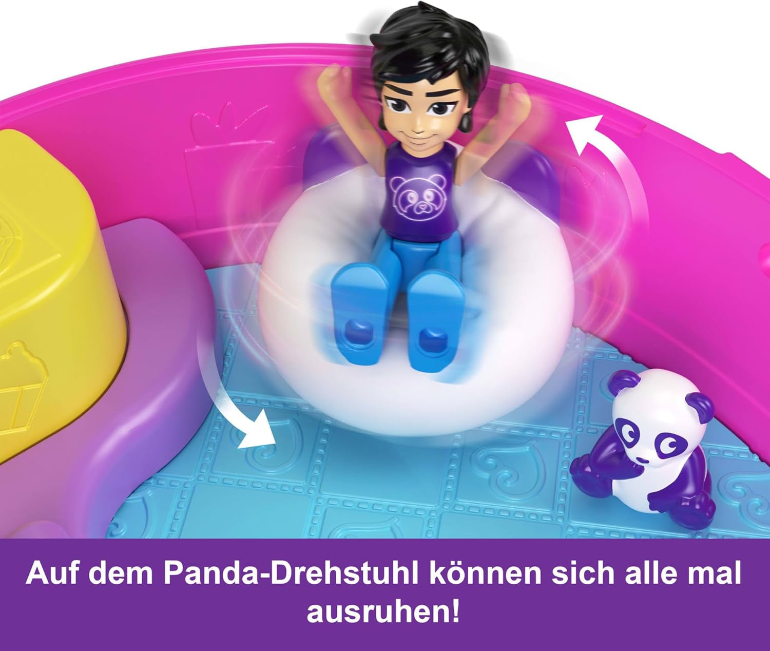 Polly Pocket păpuși și set de joacă, Bubble Tea Panda Box, jucărie pentru animale cu 2 păpuși mici, Panda și accesorii pentru mâncare, HWN95 Papusi Naty Shop