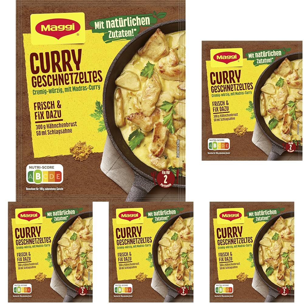 MAGGI Fix per Curry Geschnetzeltes, Würzmischung, con ingredienti naturali*, per 2 porzioni, 1 confezione (1 x 41g)