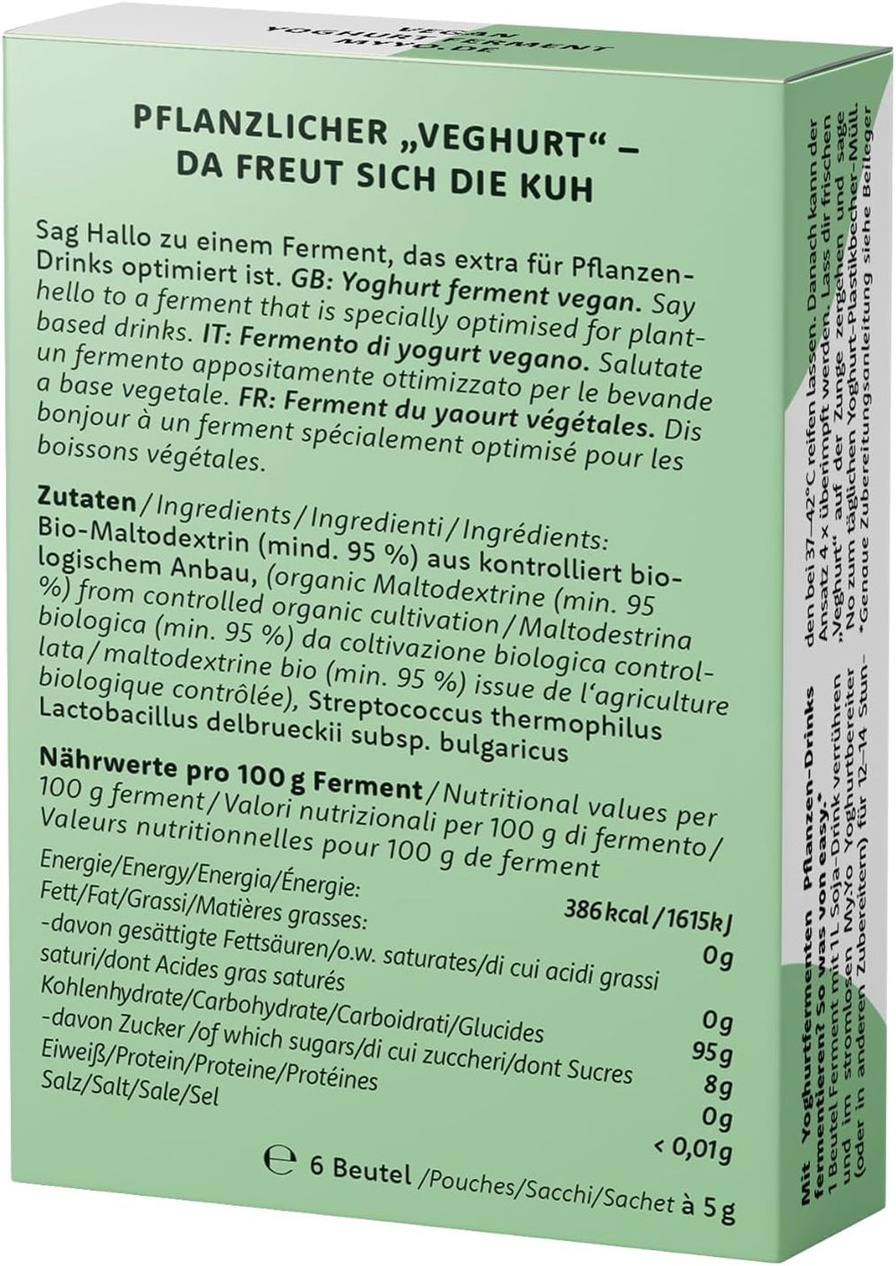 Bio Joghurtferment Vegan – 6x5g – Starterkulturen für 30L vegetale Joghurt – ohne tierische Zusätze – DE-ÖKO-013 certifiziert