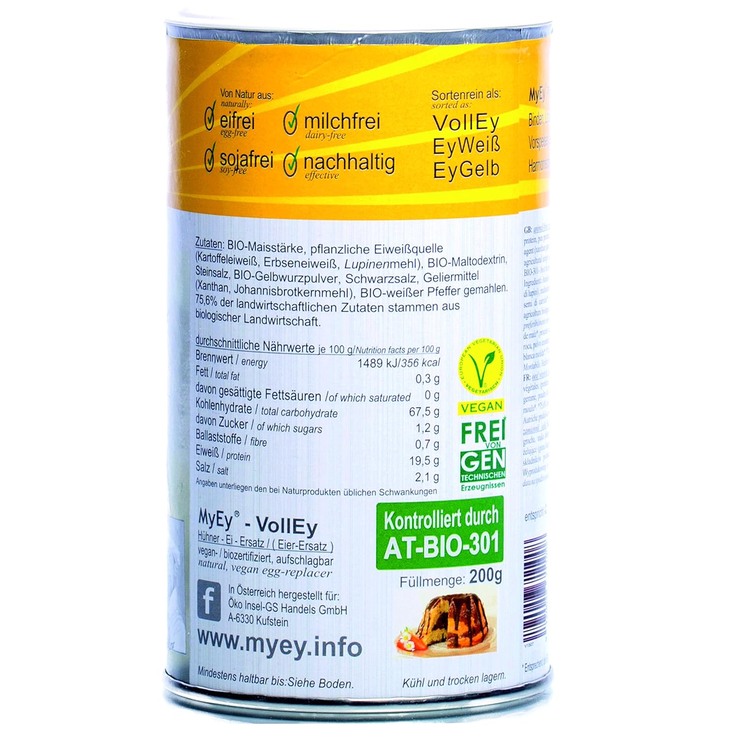 MyEy VollEy Ei Ersatz 200g - Polvere vegana per cucinare e cuocere al forno