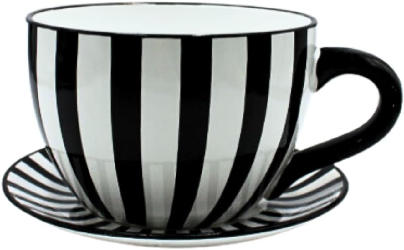 Ghiveci de flori Dekohelden24, jardinieră, ghiveci pentru plante, recipient pentru plante, ghiveci de flori. Ghiveci ceramic în formă de cupă cu mâner, design: lavandă, L/l/Î 25 x 23 x 14 cm.