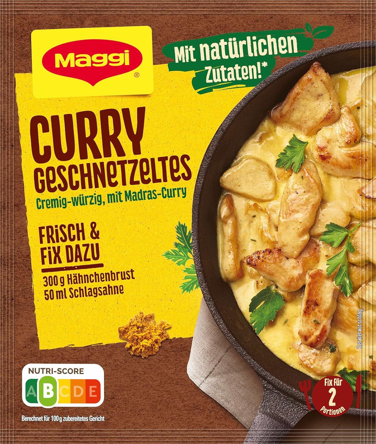 MAGGI Fix per Curry Geschnetzeltes, Würzmischung, con ingredienti naturali*, per 2 porzioni, 1 confezione (1 x 41g)