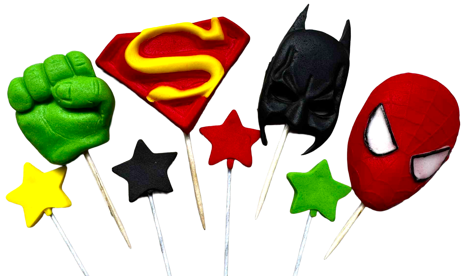 Supereroi Set Decorazioni Commestibili – 8 Figurine in Pasta di Zucchero, Dimensioni 2–5,5 cm