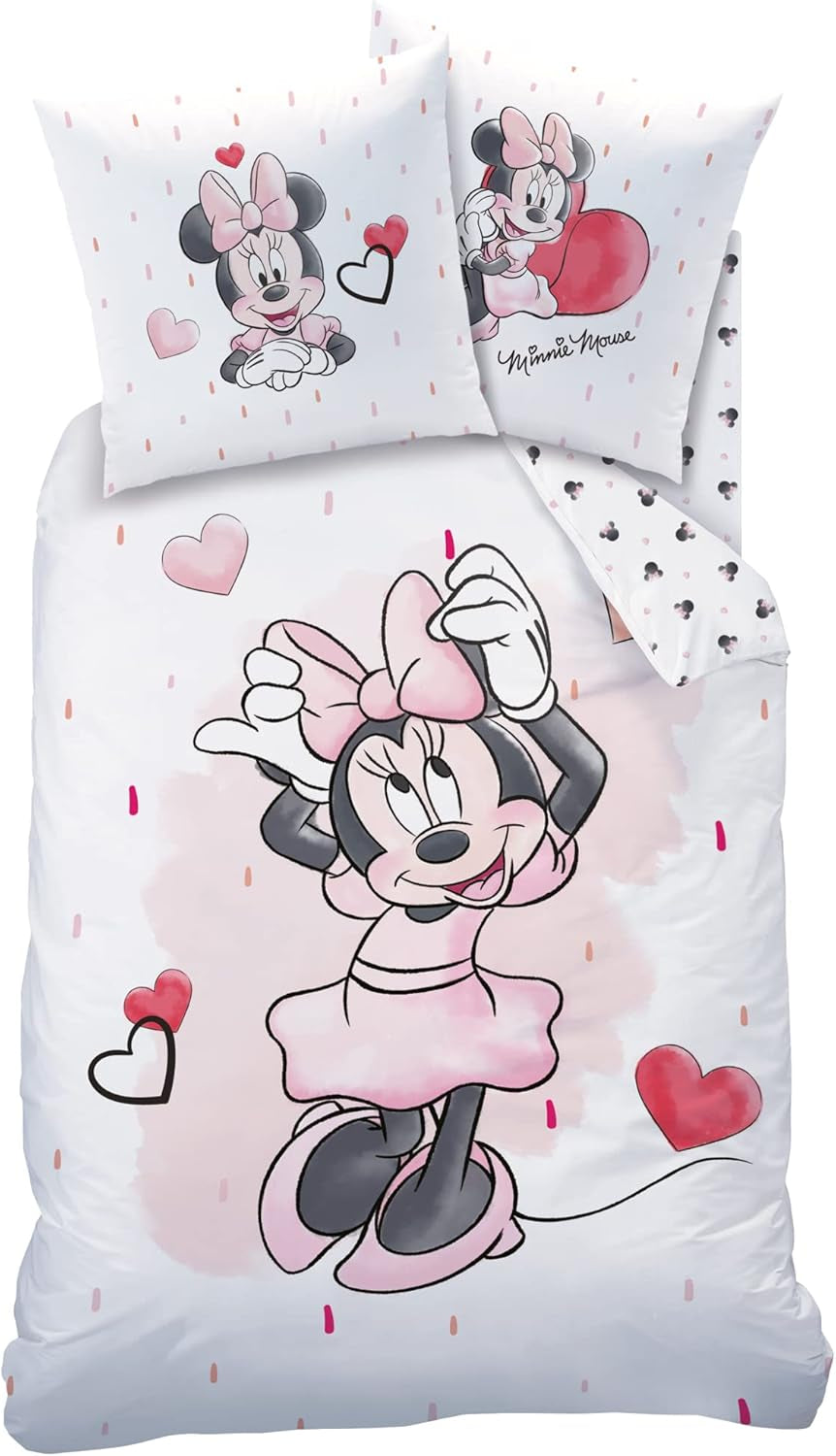 Minnie Mouse Biancheria da letto Kinderbettwäsche 1 Kissenbezug 80X80 Cm + 1 Bettbezug 135X200 Cm 100% Baumwolle Naty Shop