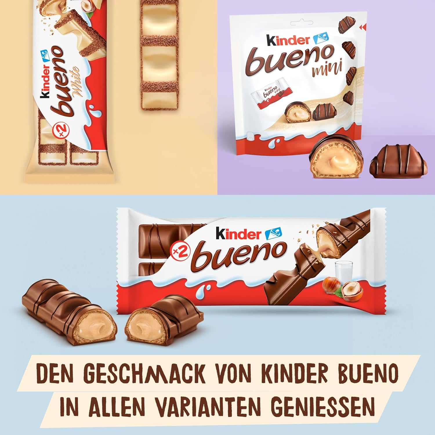 Kinder Bueno Mini - Barrette Croccanti di Cioccolato Wafer, Crema al Latte e Nocciole e Cioccolato Finissimo al Latte - Dolcetti di Carnevale - 1 Busta di Mini Barrette Incartate Singolarmente (1 x 108g)