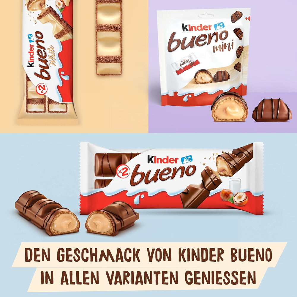 Kinder Bueno Mini - Barrette Croccanti di Cioccolato Wafer, Crema al Latte e Nocciole e Cioccolato Finissimo al Latte - Dolcetti di Carnevale - 1 Busta di Mini Barrette Incartate Singolarmente (1 x 108g)