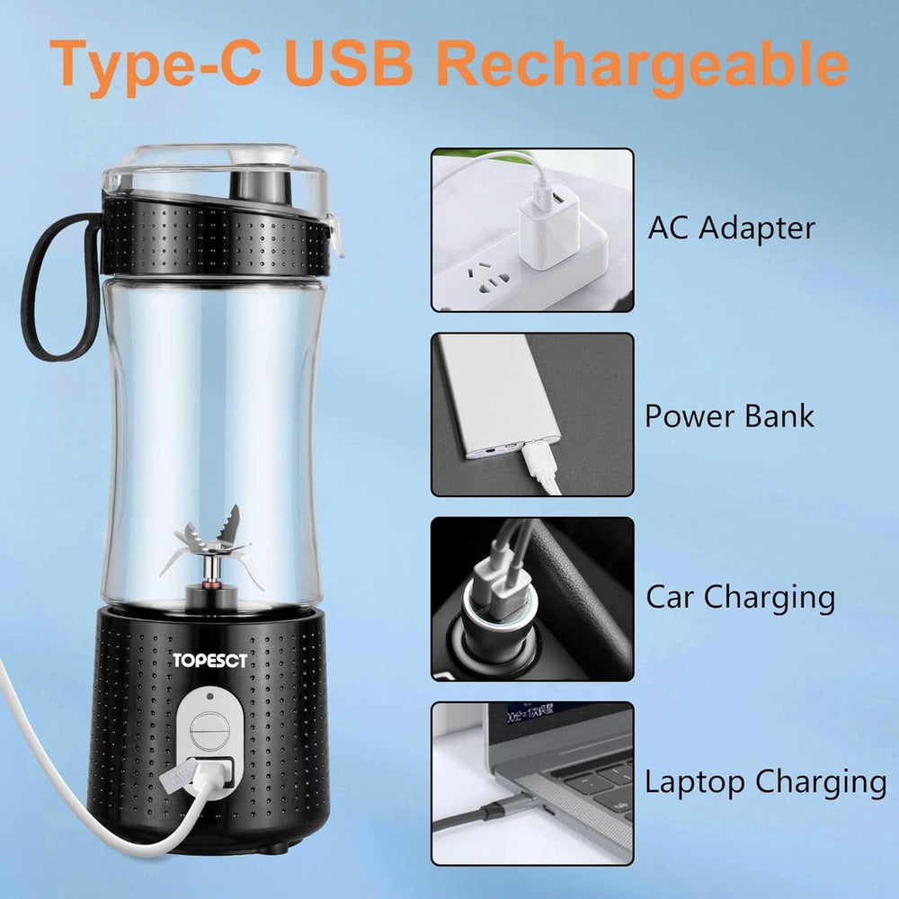 Topesct Tragbarer Mixer, Smoothie Maker to Go– Mobile Standmixer/Elektrischer Mini Saftmixer Sechs Klingenin 3D-Anordnung Für Hervorragendes Mixen, 13Oz USB Wiederaufladbarer Juicer (Nero) Kitchen Naty Shop