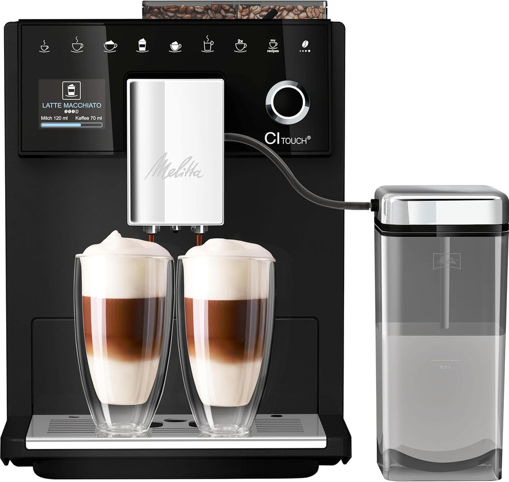 Melitta CI Touch - Espressor complet automat cu sistem de lapte, espressor cu râșniță de cafea integrată și spumator de lapte, de exemplu pentru espresso sau cappuccino, argintiu