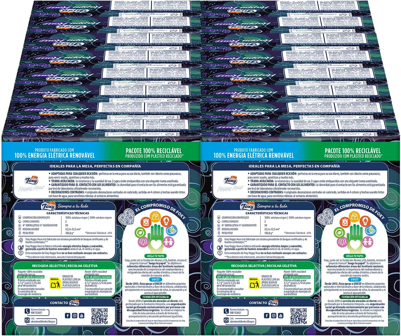 Happy Hour | Șervețele cu două straturi | 16 pachete À 50 bucăți À 33 X 33 Cm | Certificat FSC | 100% energie electrică regenerabilă | Ambalaj reciclabil fabricat din plastic reciclat