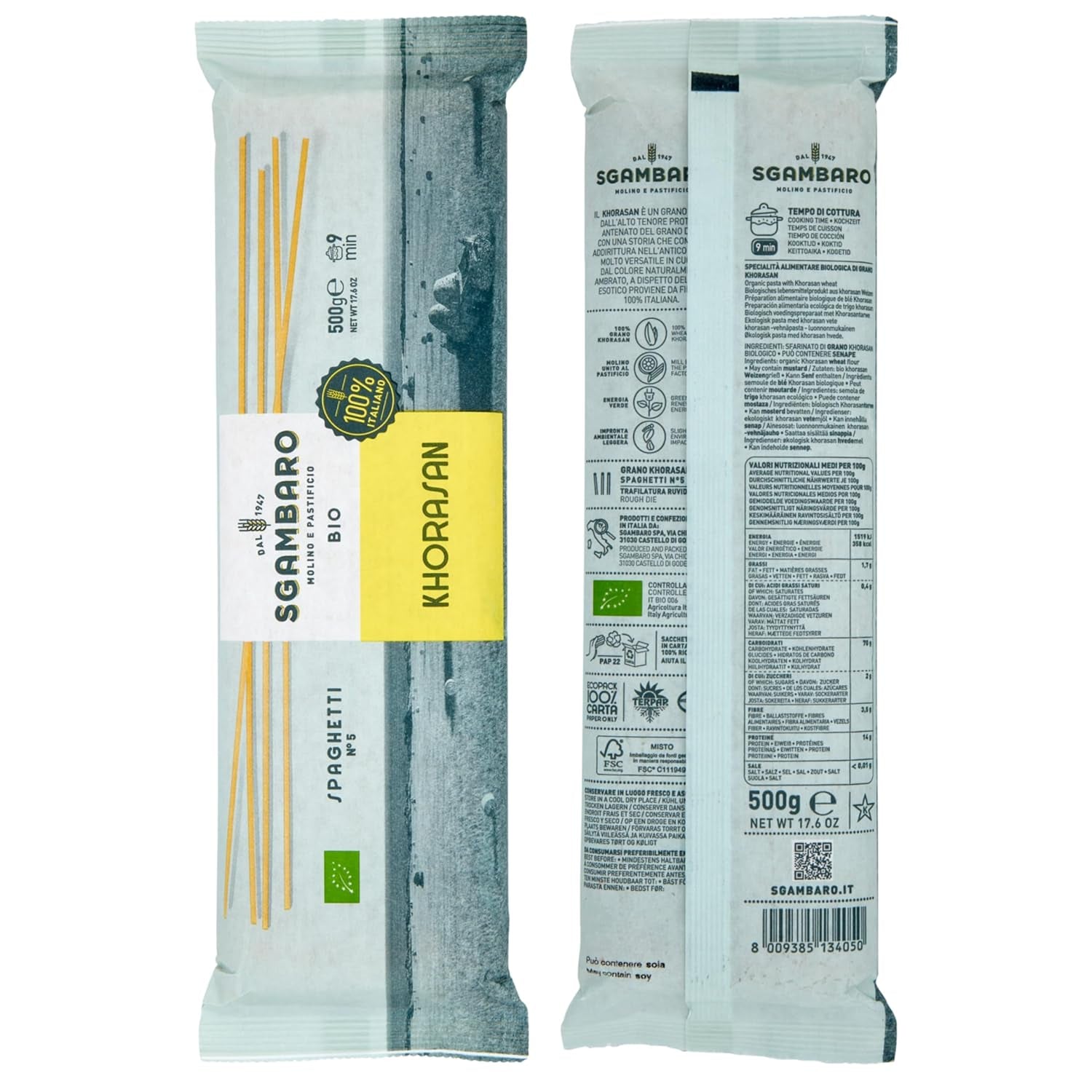 Spaghetti Biologici n. 5 - 500g di grano Khorasan – Grano antico, ricco di proteine, coltivato 100% italiano – Versatile in cucina e ricco di nutrienti