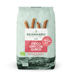 Penne Rigate Biologiche N.91 - 500g con farina di farro, farina di lenticchie e farina di quinoa - Ricche di proteine, fonte di fibre e proteine