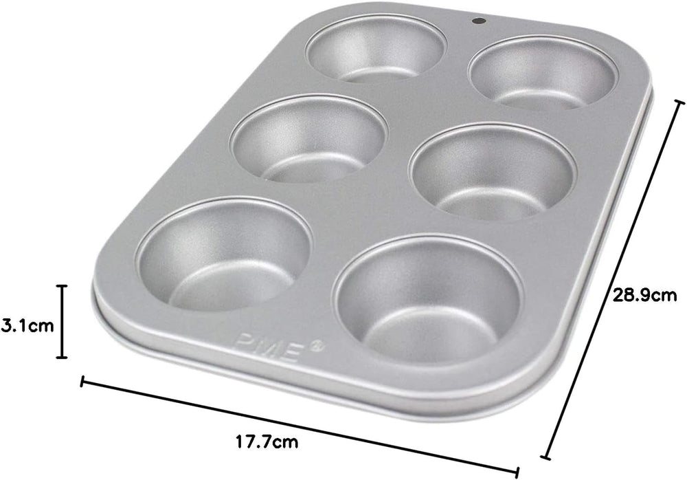 CSB108 Teglia per muffin antiaderente a 6 fori in acciaio al carbonio, Acciaio inossidabile, Argento, 28,9 X 17,7 X 3,1 cm Teglie e vassoi Naty Shop