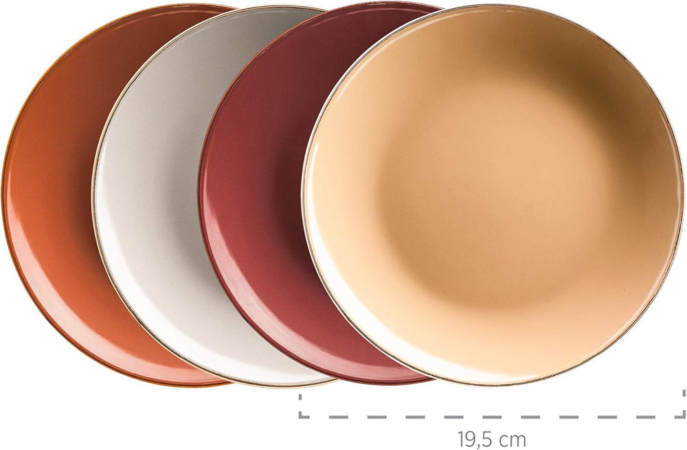 MÄSER 931871 Bordo metallico, Stoviglie moderne per 4 con bordo color ottone, servizio combinato 16 pezzi Set di stoviglie Naty Shop