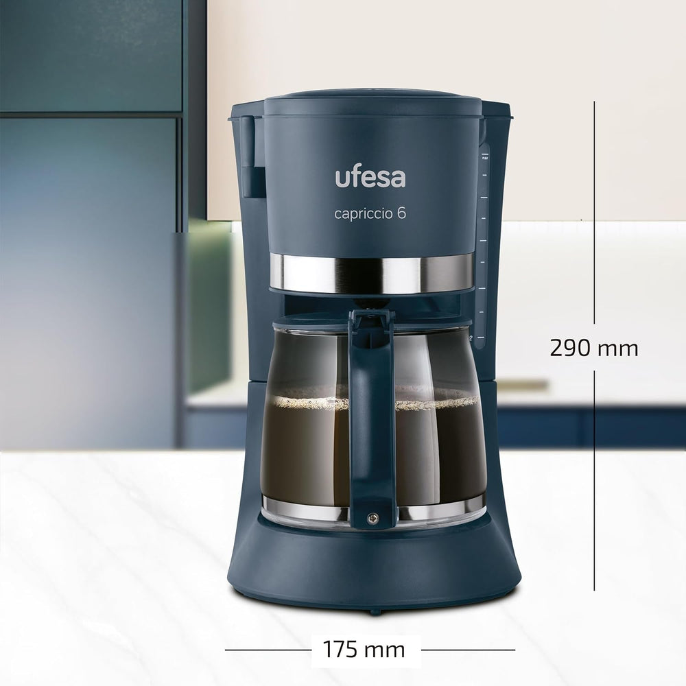 Cafetieră cu filtru Ufesa CG7114 Capriccio, 6 cești, 600W, carafă 0.6L, sistem anti-picurare, oprire automată, albastru