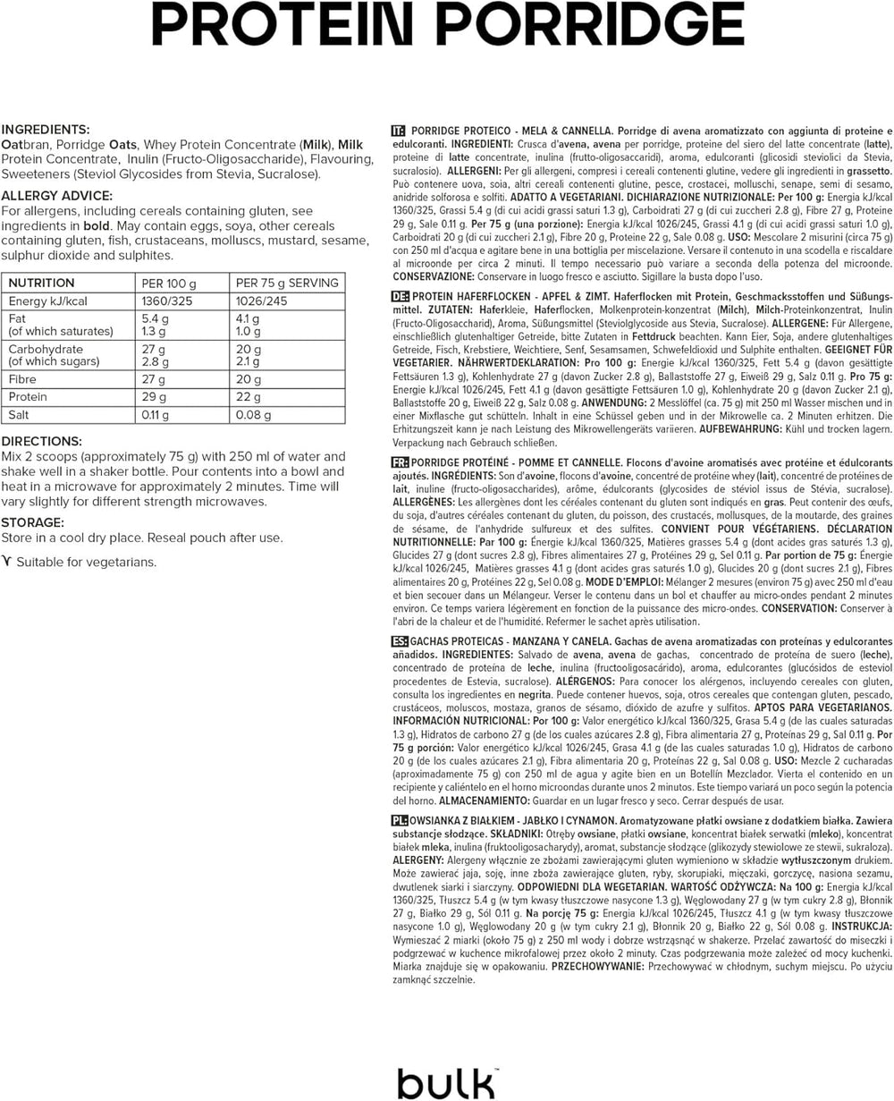Avena proteica completa, avena ad alto contenuto proteico, siero di latte, alto contenuto di fibre, porridge proteico, mela e cannella, 2,5 kg