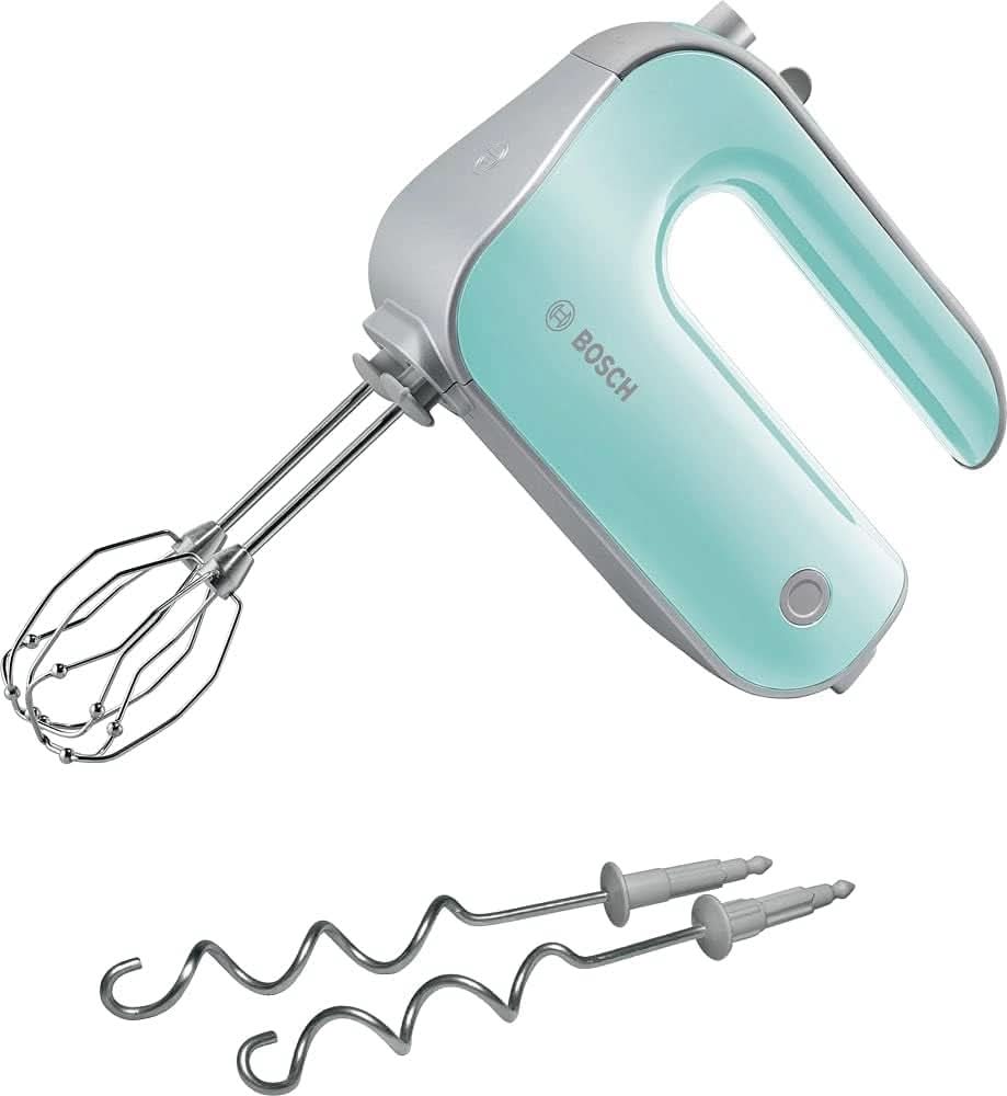 Bosch Handrührer Styline MFQ4835DE, 2X2 Rührbesen, 2 Edelstahl-Nethaken, Spülmaschinengeeignet, 575 W, Weiß Kitchen Naty Shop Mint Turchese/Argento