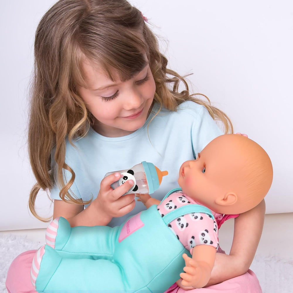 Magische Flasche, weiche Babypuppe, die Flüssigkeit aus der Flasche verschwindet, wenn das Baby fertig ist. Für Jungen und Mädchen ab 10 Monaten (Famosa NFN86000)