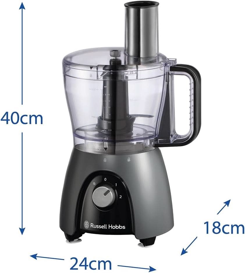 Robot da cucina Russell Hobbs [frullatore/tritaverdure/frullatore da tavolo/tritatutto/frullatore] robot da cucina (impastare, mescolare e affettare), carbone opaco Kitchen Naty Shop