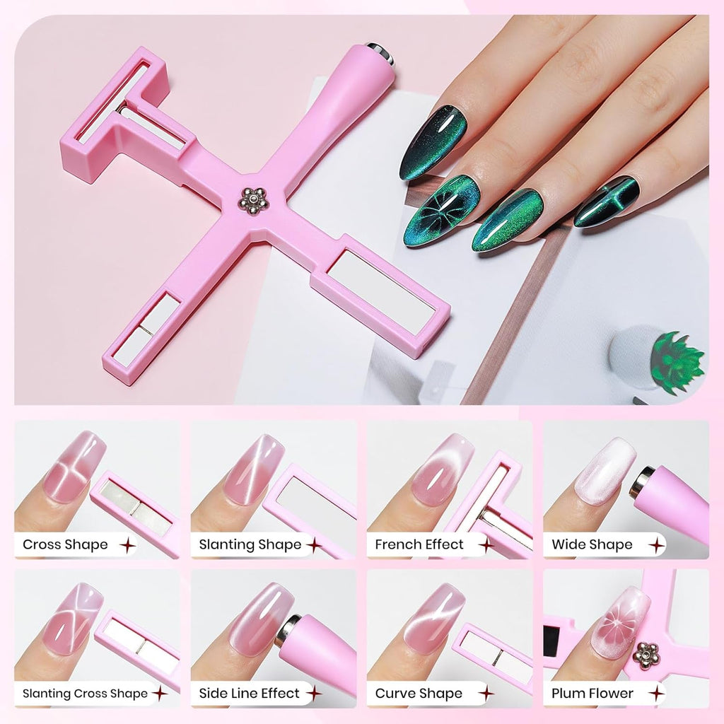 SUPWEE 5 in 1 Nail Magnet Tool, Rosa Cat Eye Magnet Für Nägel Multifunktions Magnetstift DIY Magic 3D Magnet Stick Pen Set Nail Art Magnet Stick Für Nail Art Diy-Zubehör