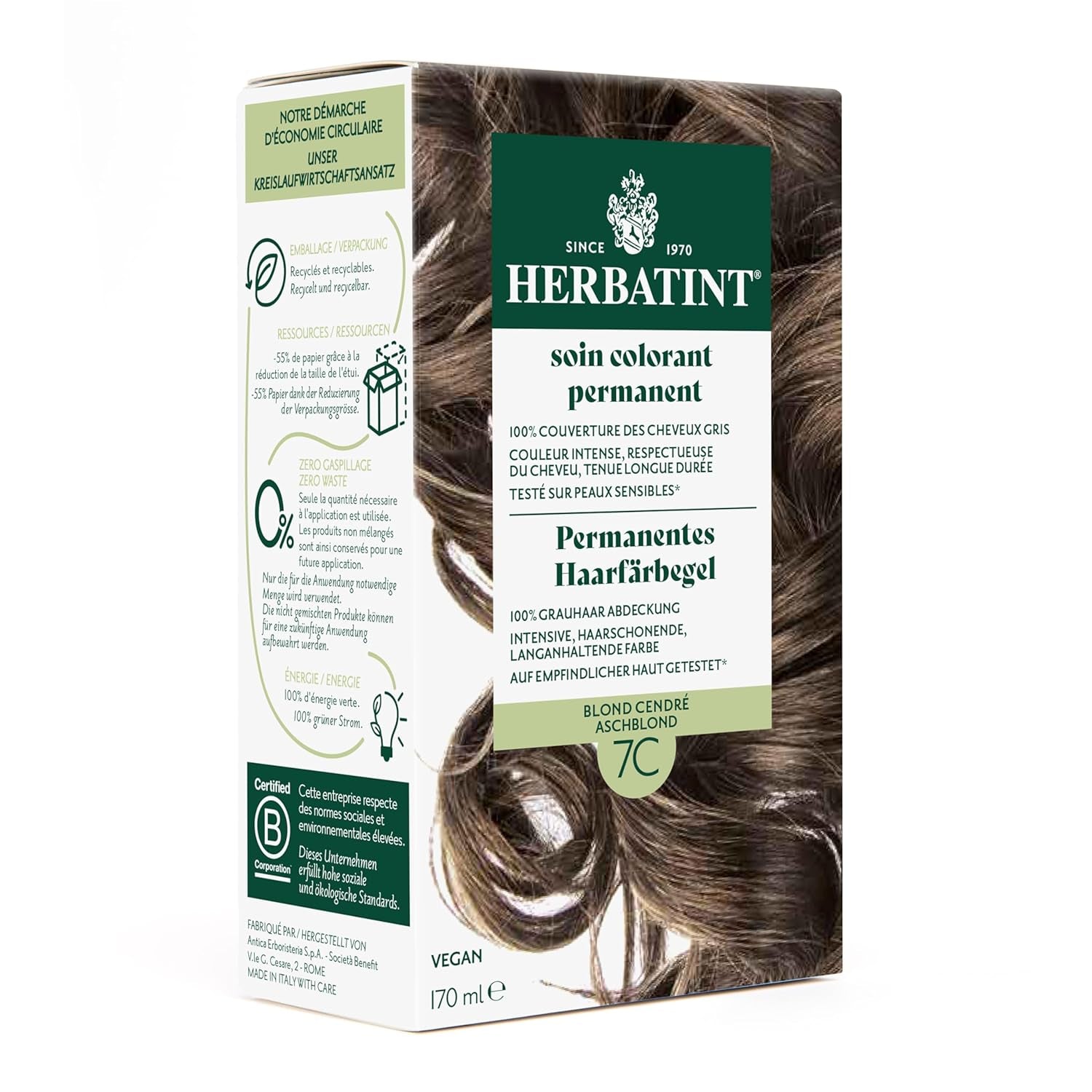 Gel pentru vopsirea permanentă a părului 6N blond închis - 170 ml I Fără amoniac, acoperire 100% a părului gri I Testat pe piele sensibilă, cu 8 extracte de plante
