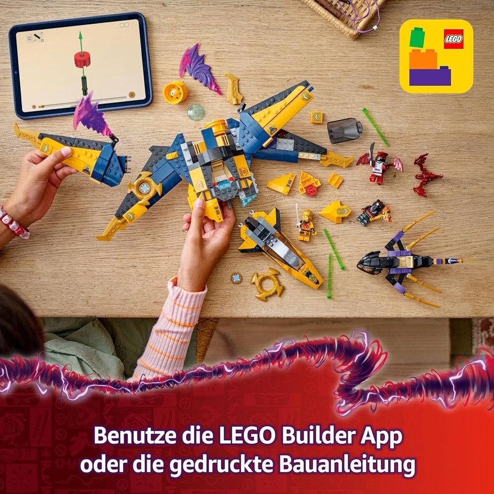 LEGO NINJAGO Super Storm Flyer di Ras e Arin - Giocattolo con drone, shooter, lame e motori - Incl. 3 minifigure di gioco di ruolo Ninja - Set da costruzione per ragazzi e ragazze a partire da 8 anni 71833 Set da costruzione Besuche den LEGO-Store