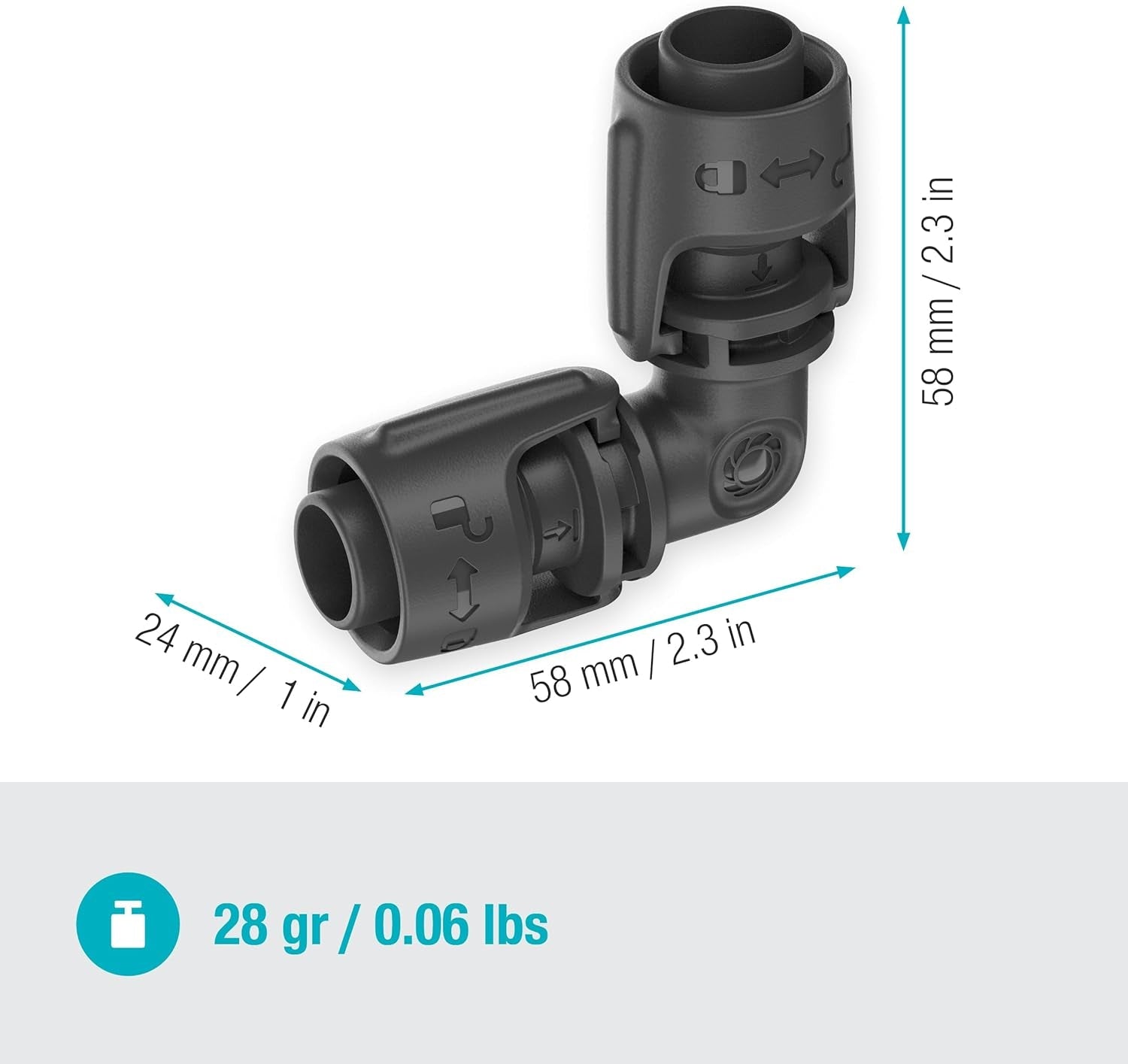 Piesă în L pentru sistemul de irigare Gardena Micro-Drip 13 mm (1/2 inch): Conector pentru țeavă pentru schimbarea direcției țevilor de alimentare de 13 mm, asamblare fără unelte, reutilizabil (13202-20)