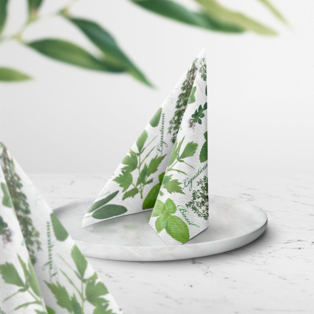 PAW - Șervețele 3 straturi (33 X 33 Cm) I 20 bucăți I Perfect pentru zile de naștere, petreceri, nunți, comuniuni și sărbători I Decorațiuni de masă Șervețele de hârtie colorate - ierburi I aromă de ierburi