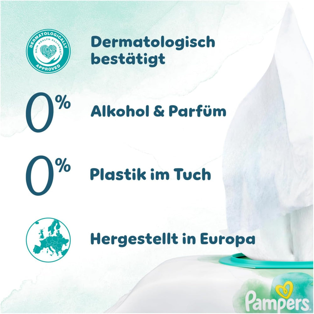 Salviettine umidificate Pampers Harmony Aqua, 15 confezioni da 48 salviette ciascuna - 720 salviette in totale, aiutano a ripristinare l'equilibrio naturale del pH della pelle, lozione leggera al 99% di acqua