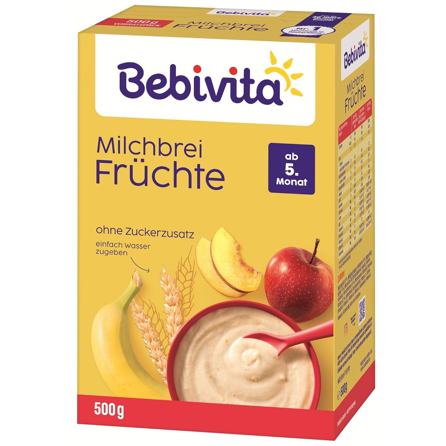 Porridge di latte con frutta (4x500g), a partire da 5 mesi, senza zuccheri aggiunti, con preziosi minerali e vitamine, molto saziante