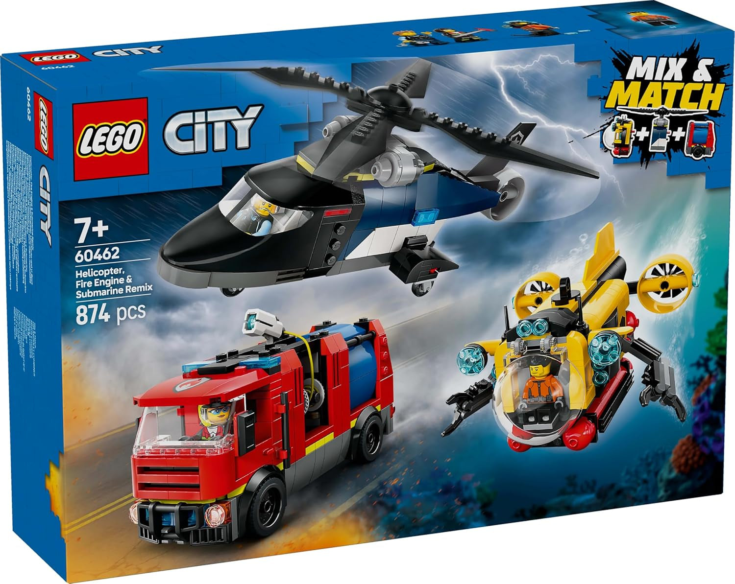 Set combinato LEGO City con elicottero, auto dei leoni e sottomarino e 3 minifigure - Veicoli giocattolo costruibili per ragazzi e ragazze a partire da 7 anni - Regalo di compleanno e vacanze 60462 Set di costruzione Besuche den LEGO-Store