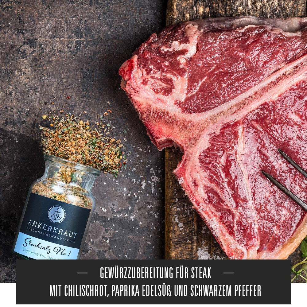 Ankerkraut Steaksalz No. 1, das perfekte Finisher- und Steakhouse-Salz, 80g in Korkenglas