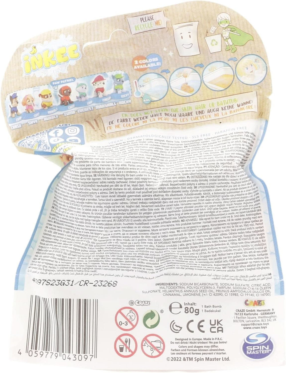 INKEE SURPRISE PAW PATROL, Bomba da bagno per bambini con sorpresa, gusto cola, effetto schiuma, 80 grammi Doccia e bagno Naty Shop