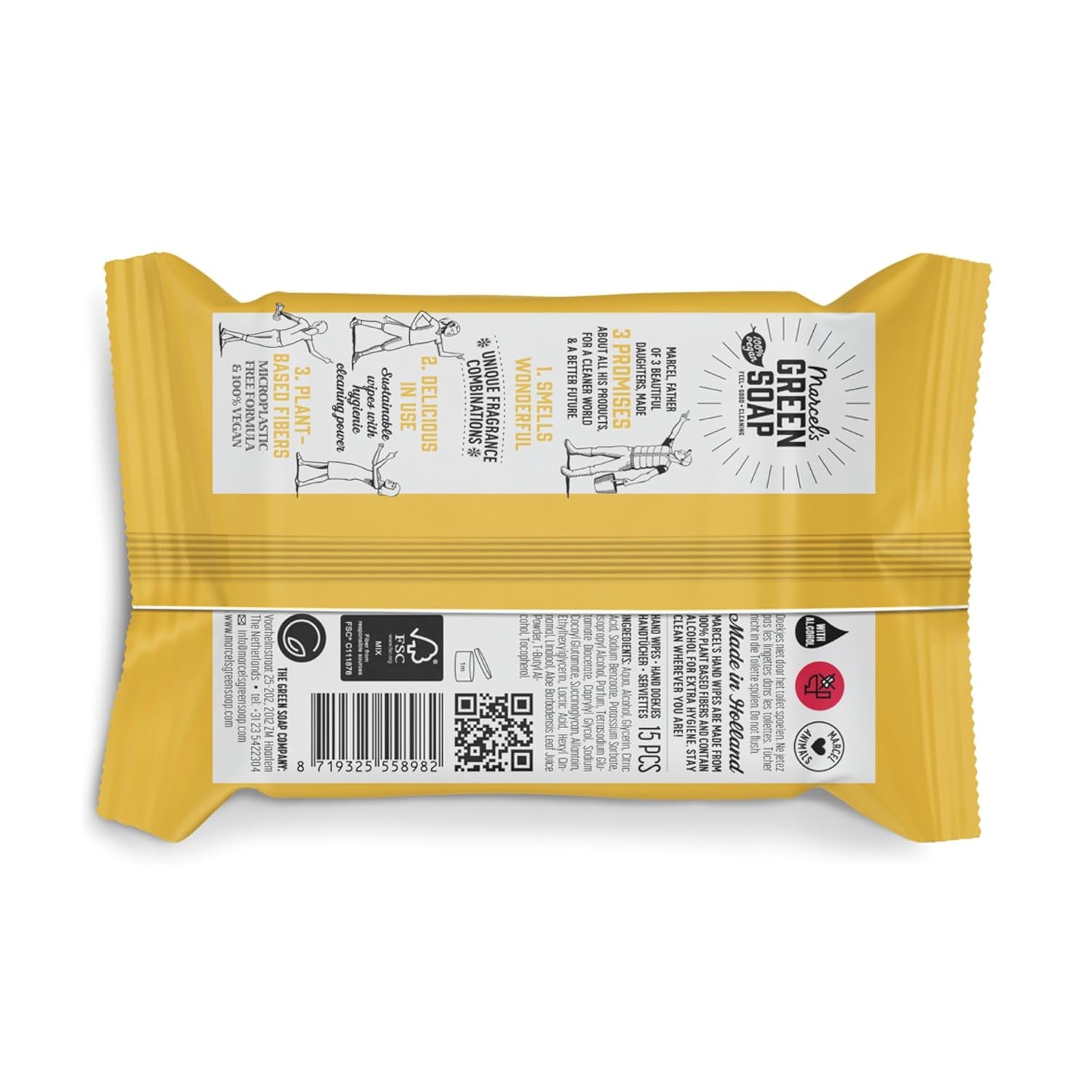 Salviette umidificate per mani Marcel's Green Soap, confezione da 60 - Vaniglia e fiori di ciliegio - A base vegetale - Biologiche