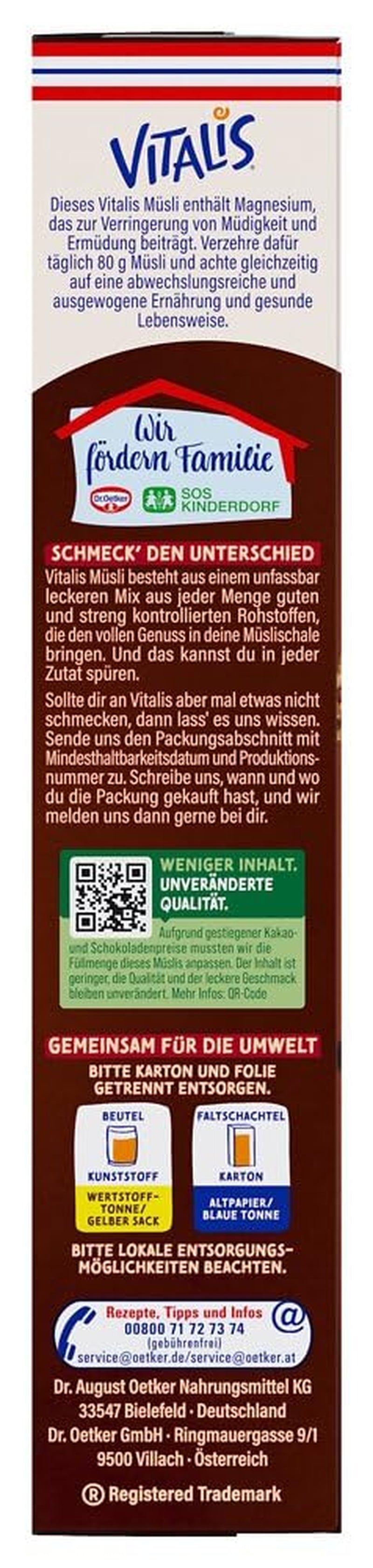 Dr. Oetker Vitalis KnusperPlus Double Chocolate: muesli croccante con cioccolato al latte e fondente, confezione da 7 (7 x 450 g)