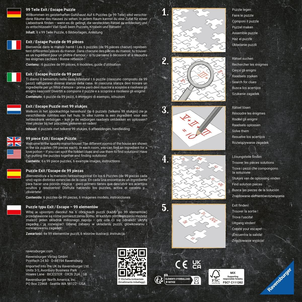Ravensburger EXIT Puzzle - The Ghostly Manor House - 6X puzzle de 99 de piese pentru adulți și copii iubitori de puzzle cu vârsta de 10 ani și peste Puzzle Naty Shop