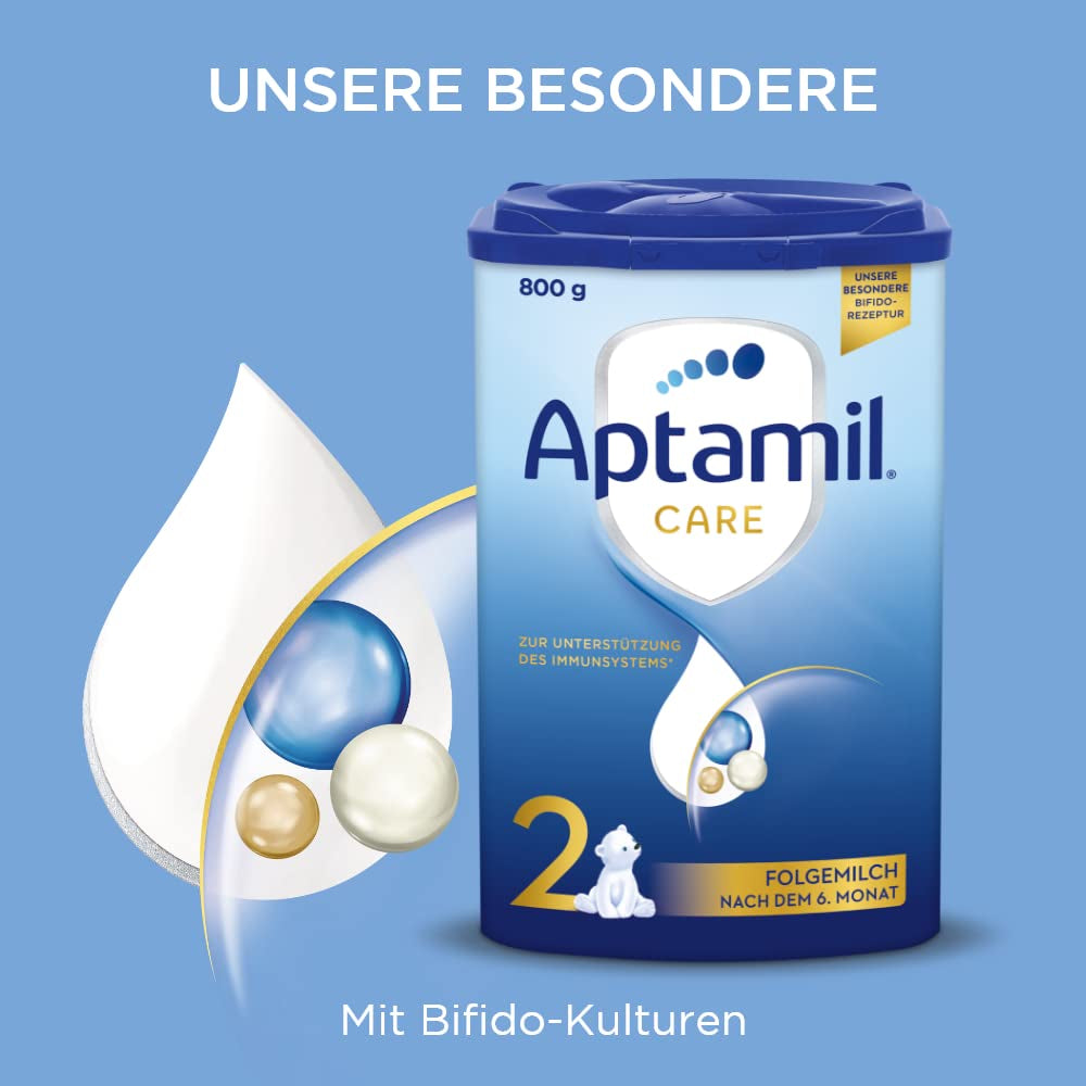 Aptamil Care 2 - Latte di proseguimento dopo 6 mesi, con Omega 3 e 6, DHA e ARA, senza olio di palma, alimenti per l'infanzia, latte in polvere, 1 x 800 g (confezione da 6)