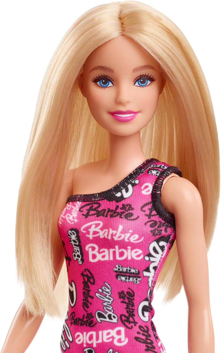 Barbie Fashion Doll con capelli biondi lisci, vestito elasticizzato monospalla rosa e scarpe con logo stampato HRH07 Naty Shop Dolls