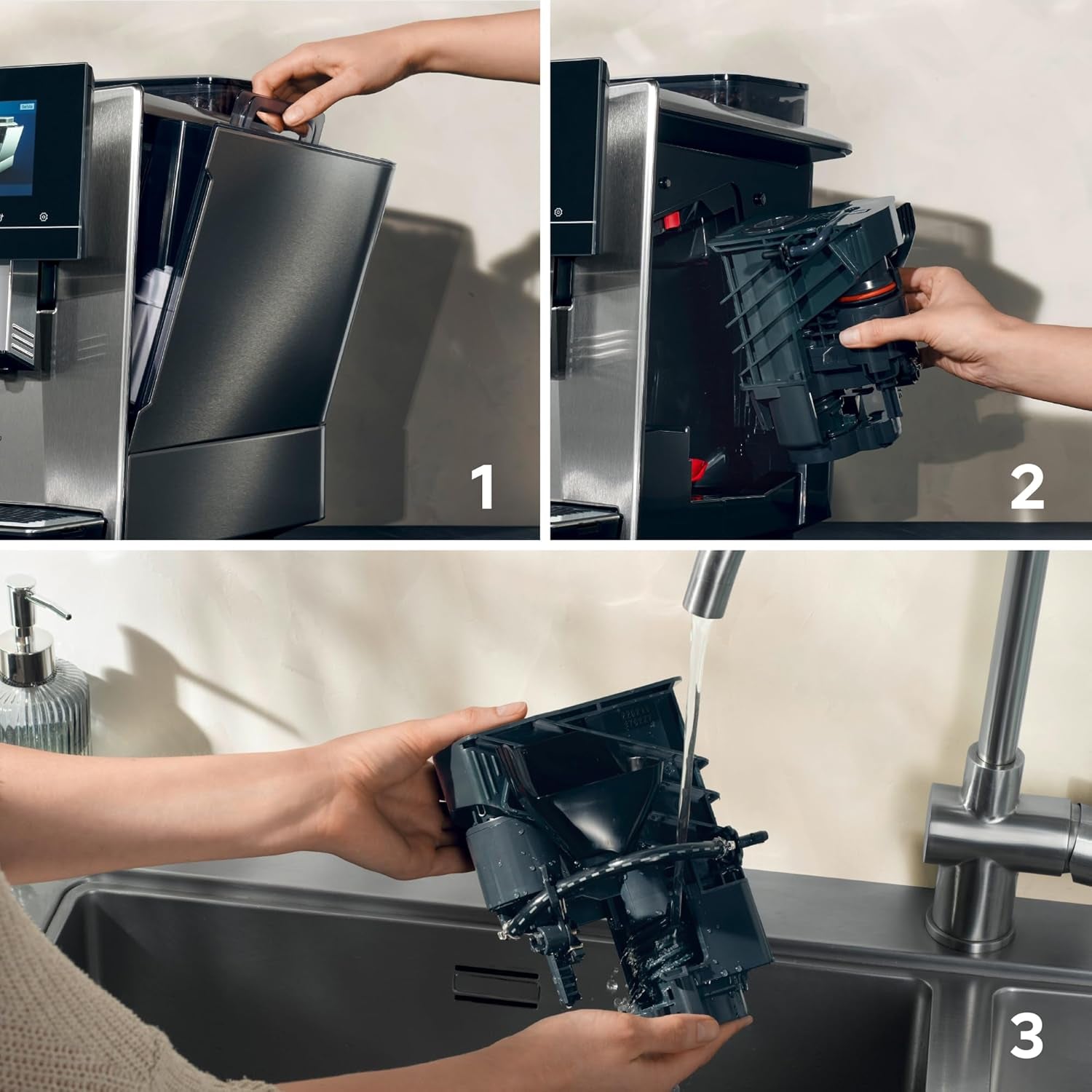 Espressor complet automat SIEMENS EQ900 TQ905D03, control prin aplicație, afișaj complet tactil, mod barista, reducere a zgomotului, până la 10 profiluri, râșniță premium, curățare automată cu abur, 1500 W, oțel inoxidabil