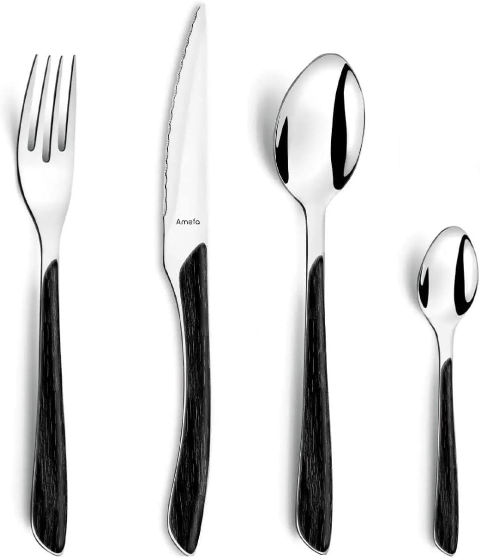 Amefa ECLAT set de tacâmuri NATURE, 24 de piese, 6 persoane Bucatarie Naty Shop Aspect de lemn Negru 16 piese