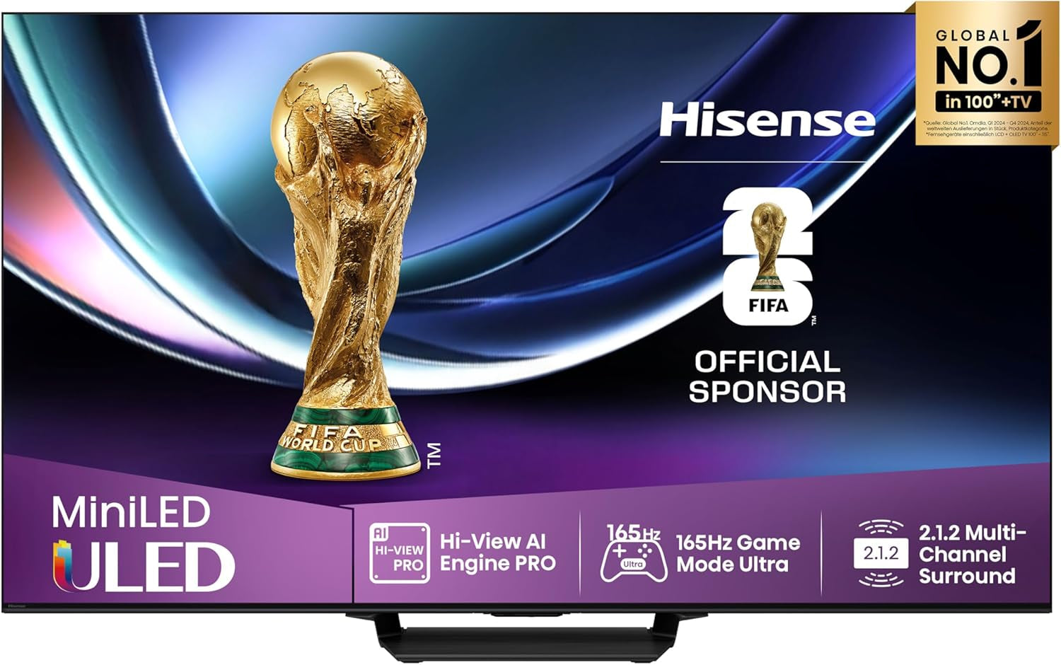 Televizor Hisense 50U7Q de 50 de inci, mini LED ULED 4K, Smart TV, motor Hi-View AI, mod de joc Pro la 144Hz, FreeSync Premium, subwoofer încorporat, Dolby Vision IQ Atmos, AirPlay, control vocal [2025]
