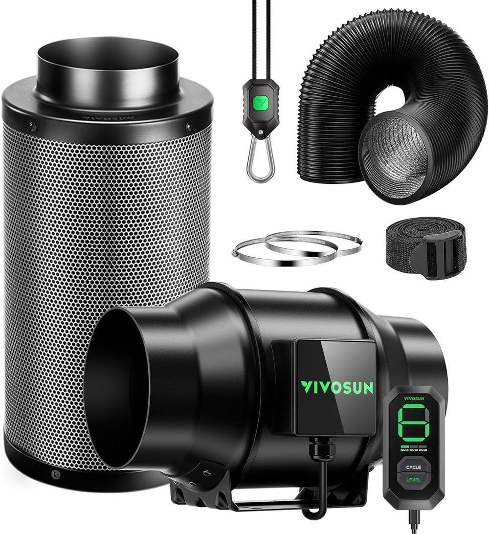 VIVOSUN Kit ventola/scarico in linea AeroZesh G4 intelligente da 100 mm con GrowHub E42A+, controller di temperatura e umidità, telecomando WiFi/app, filtro a carbone attivo e tubo per tende da coltivazione e coltura idroponica