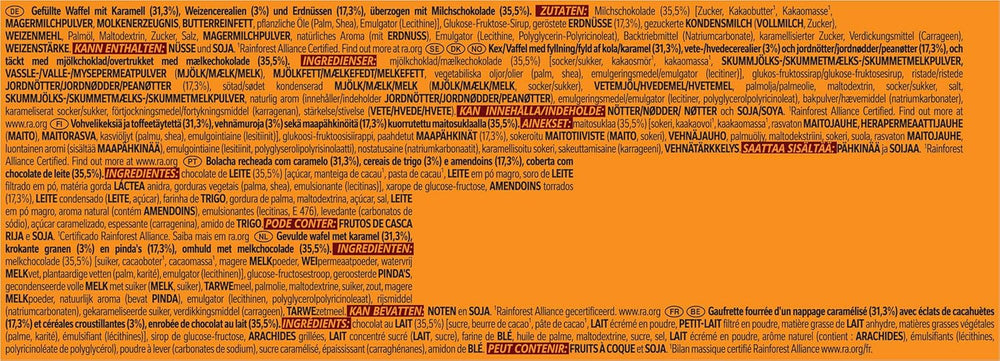 Tavoletta di cioccolato alle arachidi ricoperta di cioccolato al latte, delizioso ripieno al caramello, arachidi e wafer croccante, confezione di caramelle sfuse, 1 confezione (5 x 31 g)