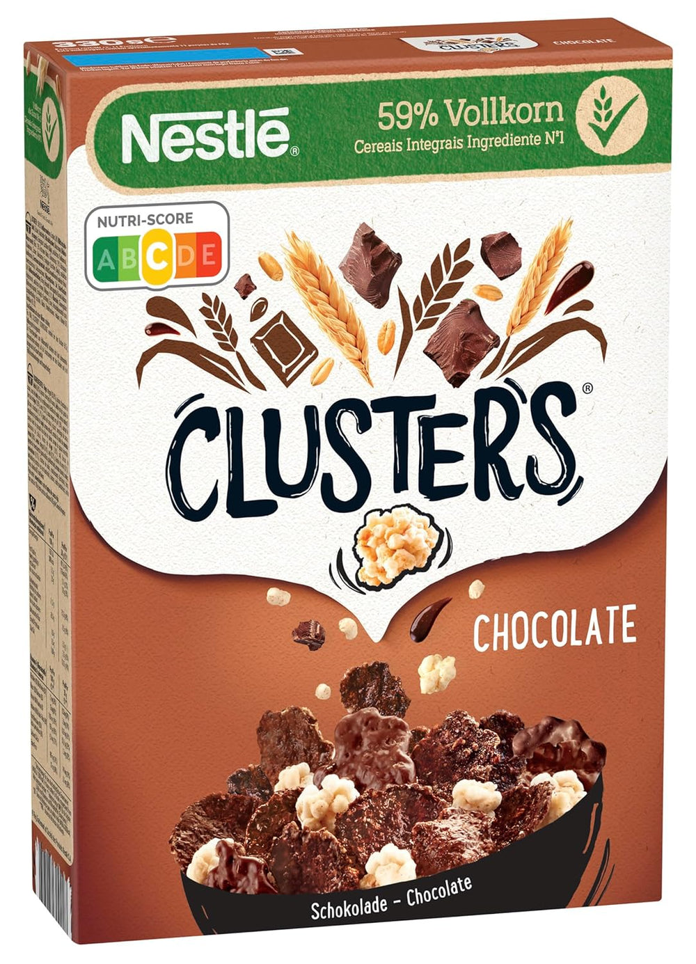 Nestlé CLUSTER Cioccolato, Cereali realizzati con il 59% di cereali integrali, con cioccolato e mandorle, contiene vitamine, calcio e ferro, 1 confezione (1 x 330g)